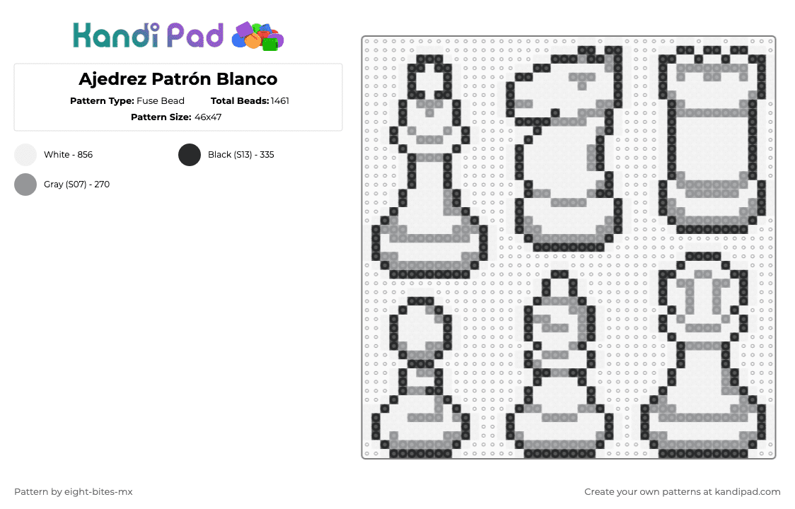 Ajedrez Patrón Blanco - Fuse Bead Pattern by eight-bites-mx on Kandi Pad - white,chess,ajedrez,boardgames