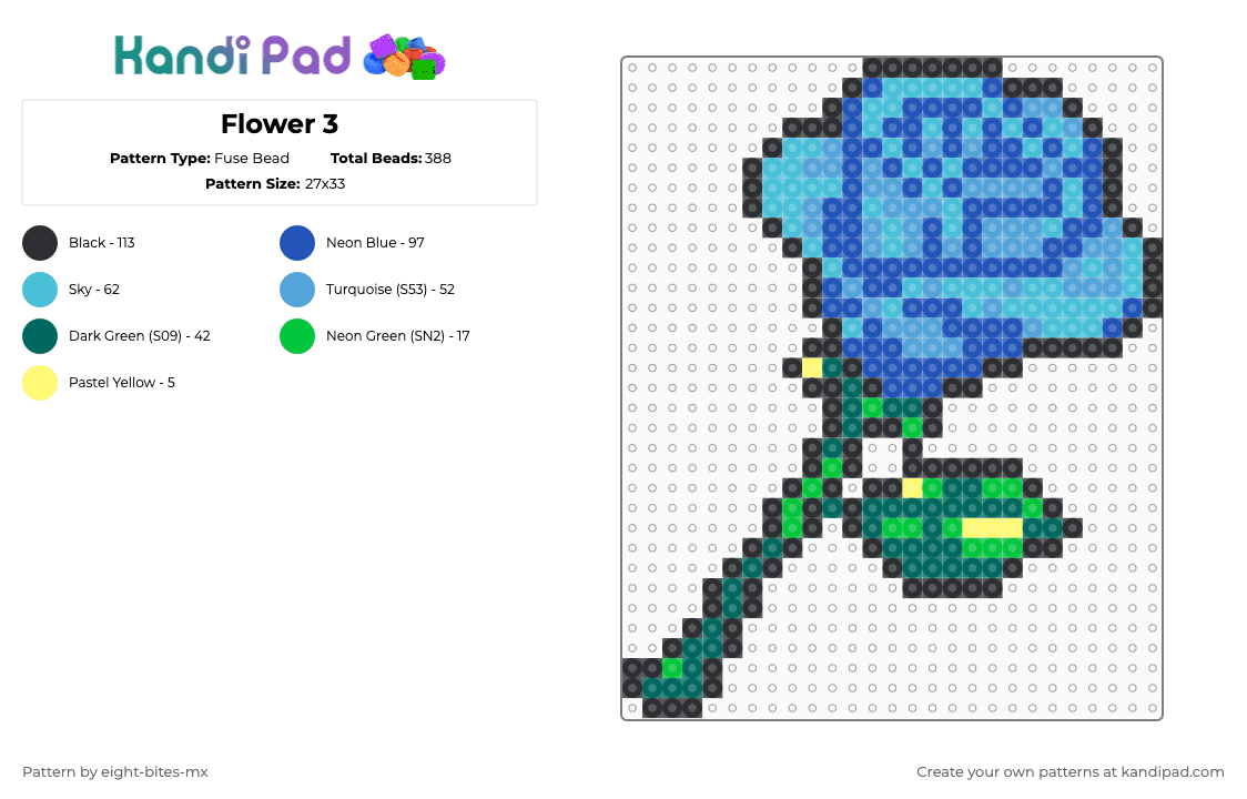Flower 3 - Fuse Bead Pattern by eight-bites-mx on Kandi Pad - blue,light blue,flower,love