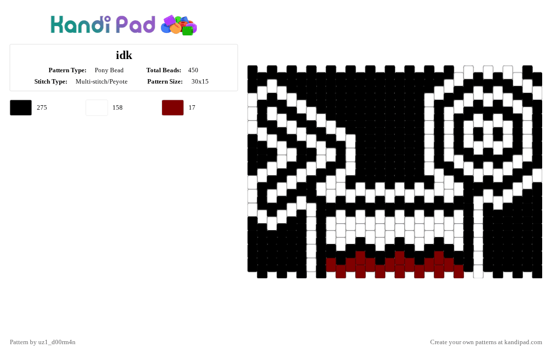 idk - Pony Bead Pattern by uz1_d00rm4n on Kandi Pad - black, face thingy, i seriously dont know, idk, oogaly boogaly, red, rehehehehehehehehehehehehehehe, white