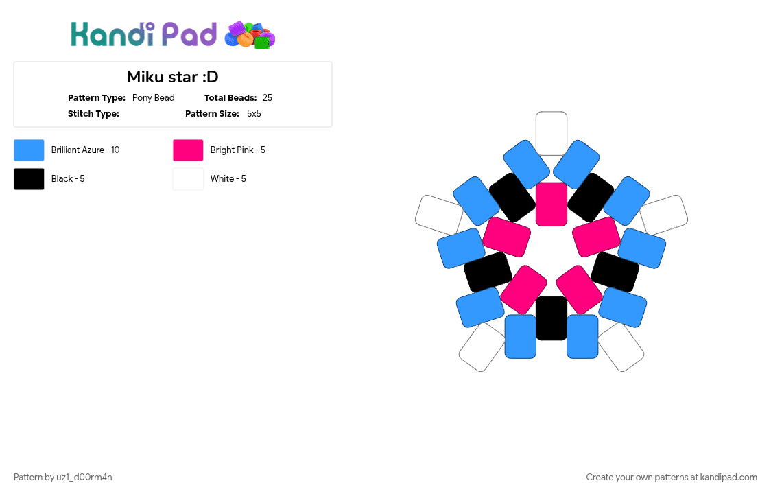 Miku star :D - Pony Bead Pattern by uz1_d00rm4n on Kandi Pad - e, eeeeeeeeeeeeeeeeeeeeeeeeeeeeee, help, i still dont know what to writ, im also rlly bored, im so tired bro, light blue, miku, pink, vocaloid