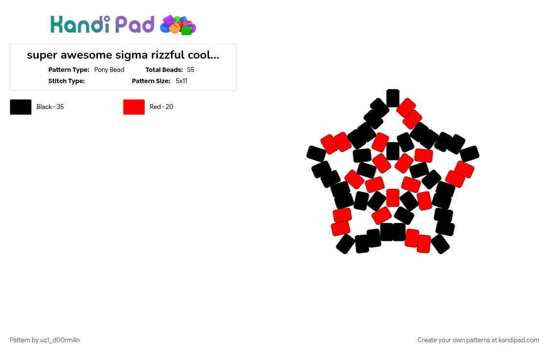 super awesome sigma rizzful alpha skibidi coolio red and black swirly star glove thingamajig - Pony Bead Pattern by uz1_d00rm4n on Kandi Pad - black, e, help bro, idk what else to write, im gay, im so tired, isnt the title for this great, red, star glove, swirly