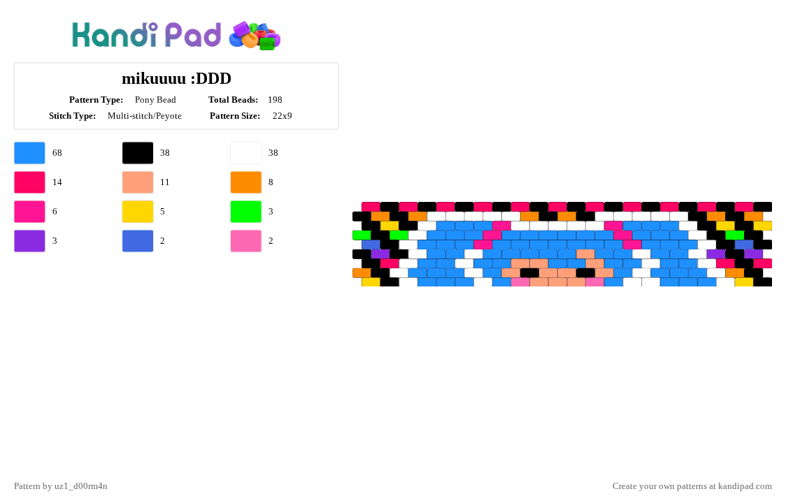mikuuuu :DDD - Pony Bead Pattern by uz1_d00rm4n on Kandi Pad - red,orange,light blue,miku,vocaloid,rainbow,scene,blue hair,blue tie,hiding in your wifi,oogaly boogaly