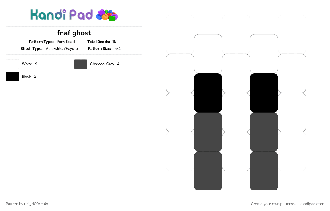 fnaf ghost - Pony Bead Pattern by uz1_d00rm4n on Kandi Pad - black, brown, five nights at freddys, fnaf, ghost, grey, oogaly boogaly, spooky, white