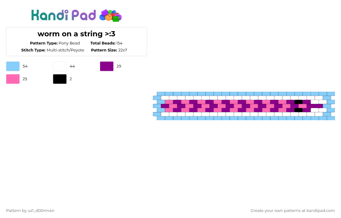 worm on a string >:3 - Pony Bead Pattern by uz1_d00rm4n on Kandi Pad - pink,light blue,worm on a string,porple,purple