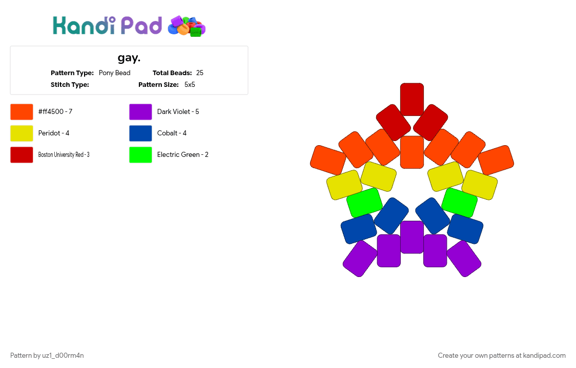 gay. - Pony Bead Pattern by uz1_d00rm4n on Kandi Pad - awesome possum, im gay, im so bored help, owo, pride, purple, rainbow, red, star, thats kinda gay