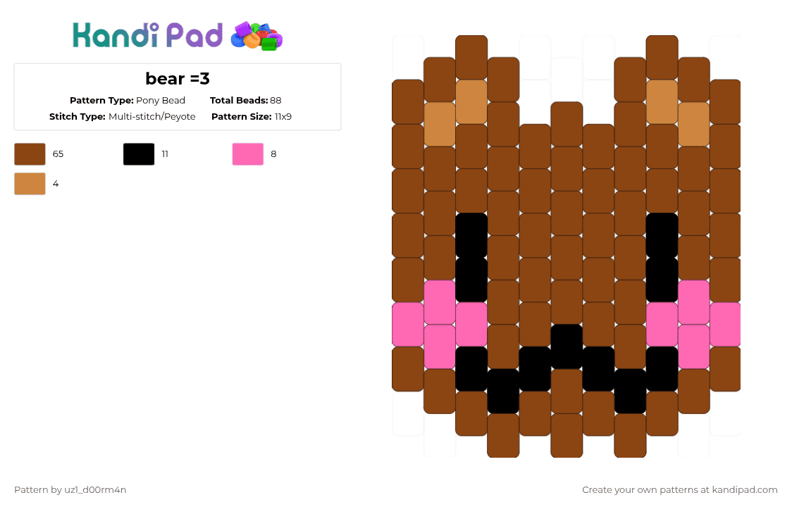 bear =3 - Pony Bead Pattern by uz1_d00rm4n on Kandi Pad - red,bear