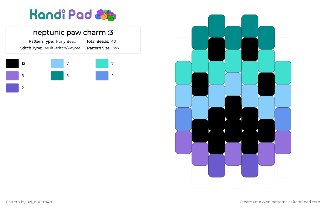 neptunic paw charm :3 - Pony Bead Pattern by uz1_d00rm4n on Kandi Pad - light blue,definitely not a furry guys,paw,otherkin,pride,therian,thats kinda gay,neptunic