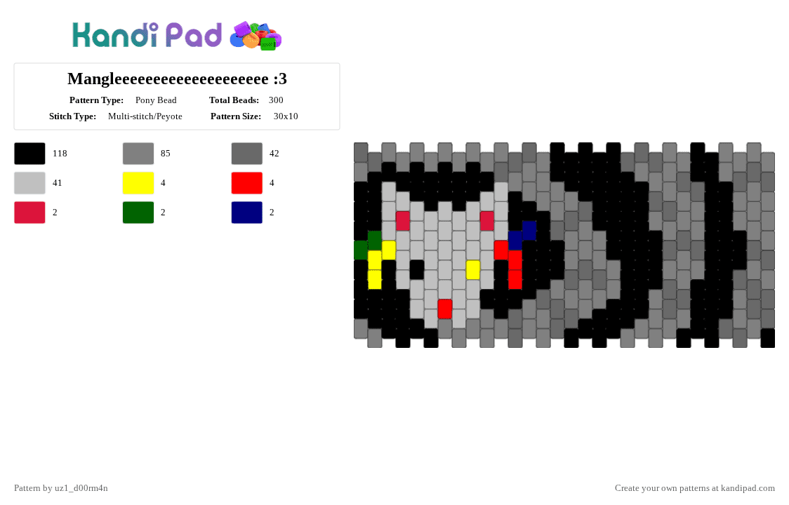 Mangleeeeeeeeeeeeeeeeeeee :3 - Pony Bead Pattern by uz1_d00rm4n on Kandi Pad - gray,beige,fnaf,mangle,fnaf 2,oogaly boogaly
