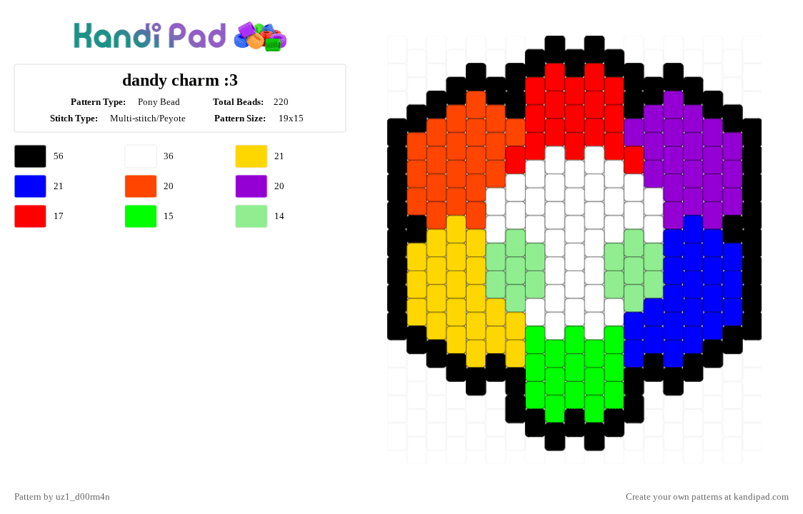 dandy charm :3 - Pony Bead Pattern by uz1_d00rm4n on Kandi Pad - red,purple,dandy,dandys world,rainbow,flower