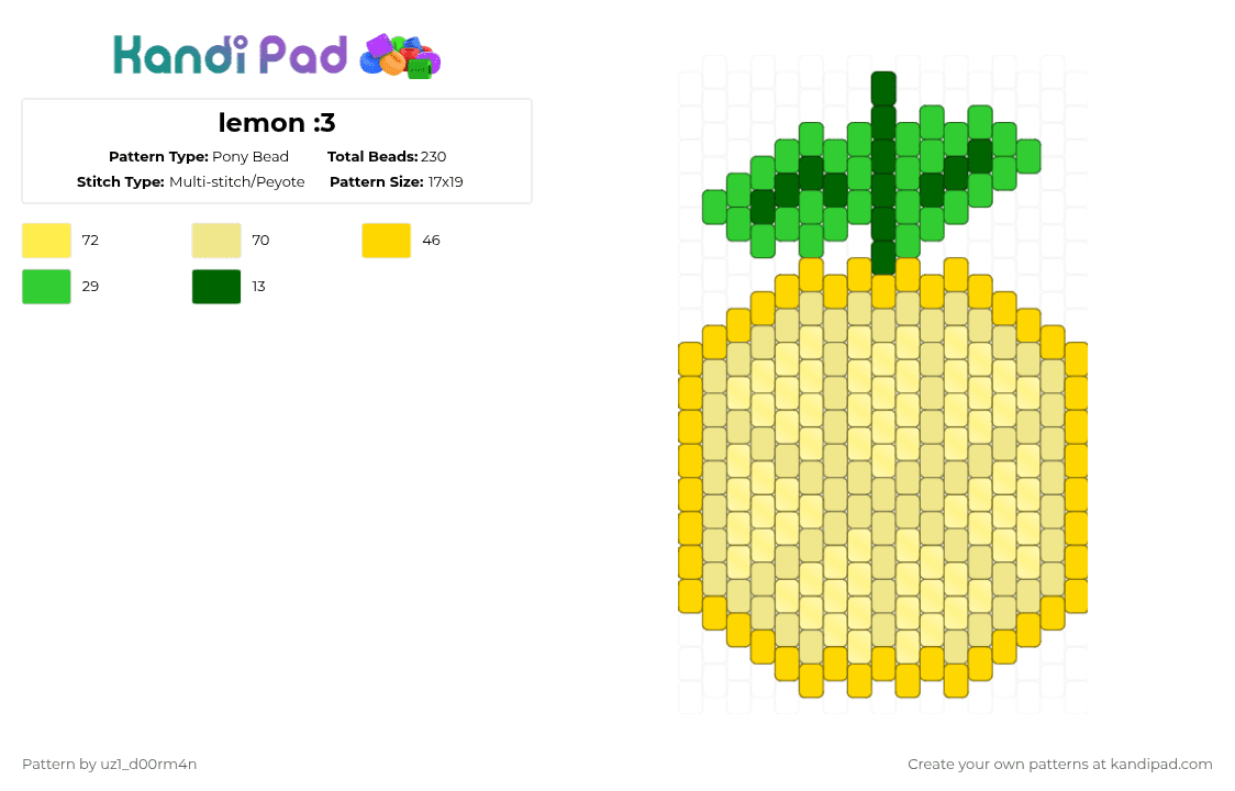 lemon :3 - Pony Bead Pattern by uz1_d00rm4n on Kandi Pad - yellow,lemon,green
