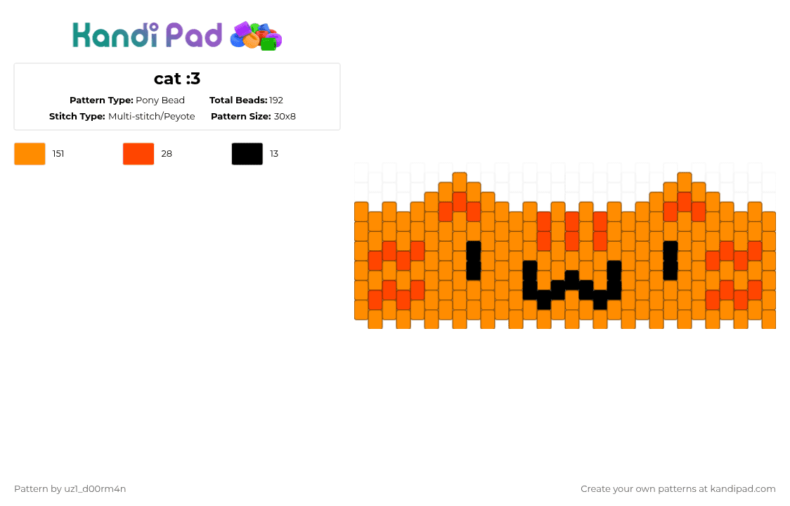 cat :3 - Pony Bead Pattern by uz1_d00rm4n on Kandi Pad - orange,cat,multi stitch,orange cat