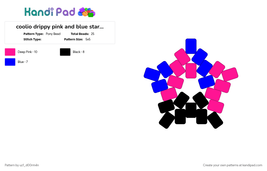 coolio drippy pink and blue star :3c - Pony Bead Pattern by uz1_d00rm4n on Kandi Pad - black, blue, eeeeeeeeeeeeeeeeeeeeeeeeeeeeee, oogaly boogaly, pink, purple, star, tv girl question mark, very coolio