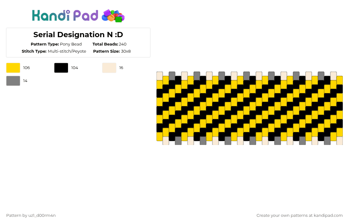 Serial Designation N :D - Pony Bead Pattern by uz1_d00rm4n on Kandi Pad - yellow,n,murder drones,serial designation n,disassembly drone