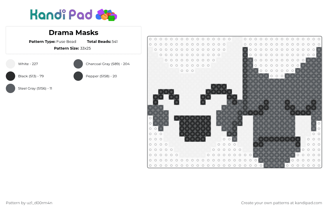 Drama Masks - Fuse Bead Pattern by uz1_d00rm4n on Kandi Pad - white,gray,theatre,drama masks,perler beads,fuse beads,theater