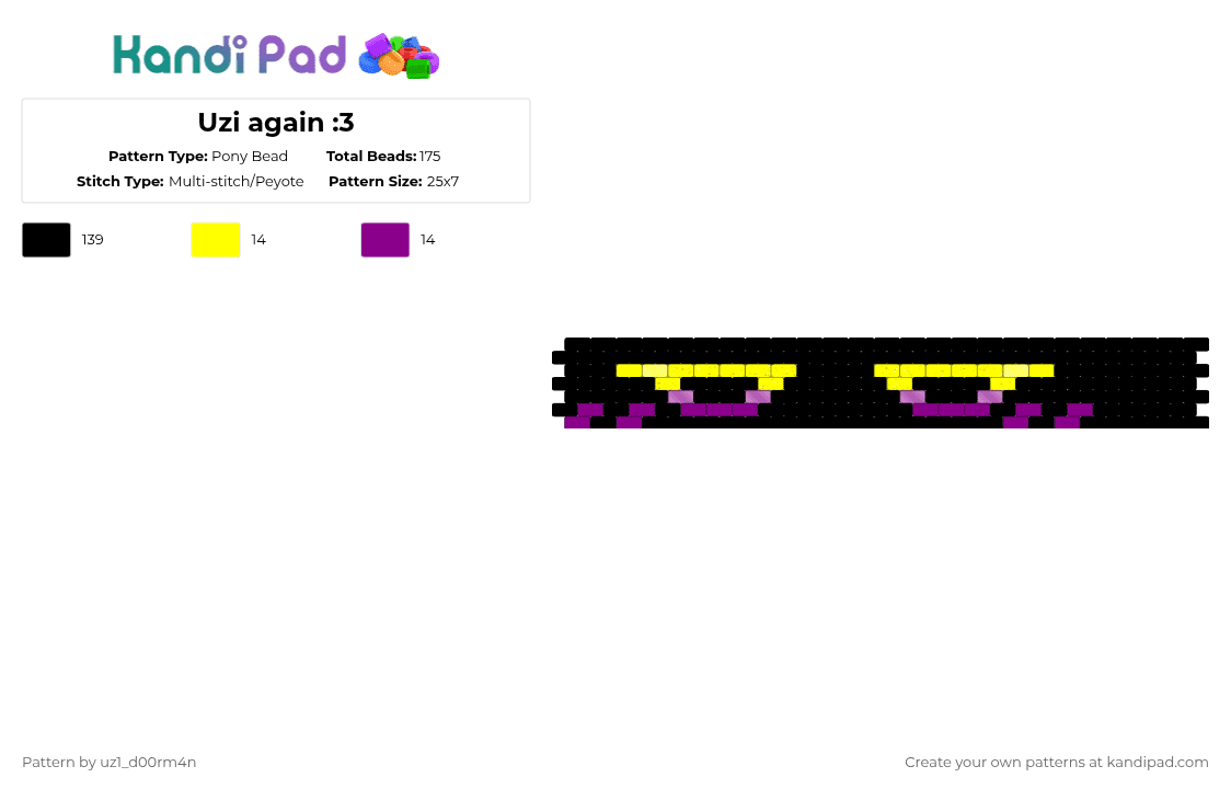 Uzi again :3 - Pony Bead Pattern by uz1_d00rm4n on Kandi Pad - black,yellow,pink,uzi,murder drones,nuzi,uzi doorman,worker drone