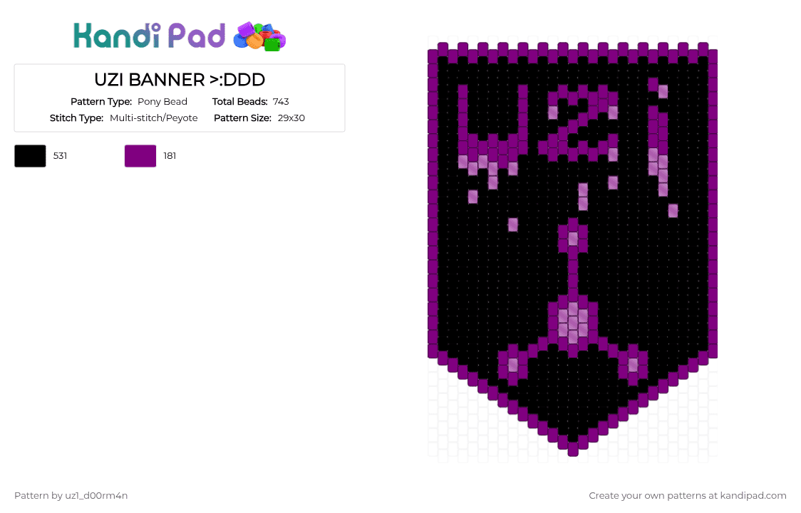 UZI BANNER >:DDD - Pony Bead Pattern by uz1_d00rm4n on Kandi Pad - pink,black,murder drones,uzi,uzi doorman,solver,zombie drone,bite me,idk,porple