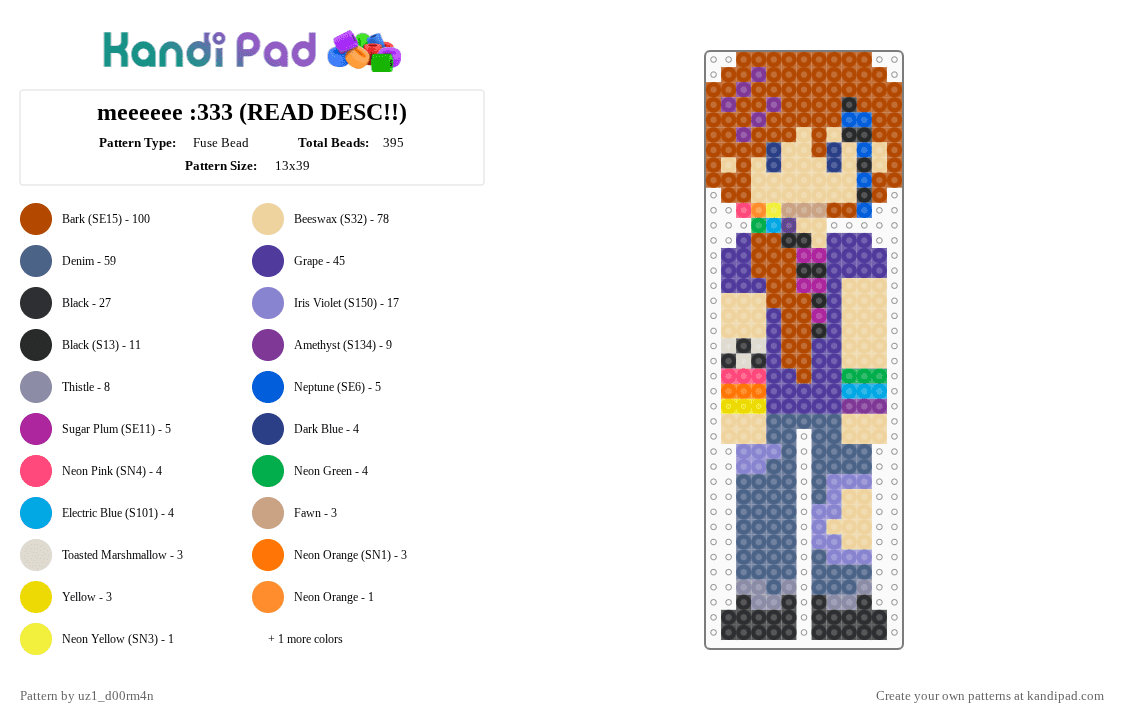 meeeeee :333 (READ DESC!!) - Fuse Bead Pattern by uz1_d00rm4n on Kandi Pad - red,blue,beige,purple,remixed,goldwind,me,scene,perler beads,rainbow,idk,oogaly boogaly