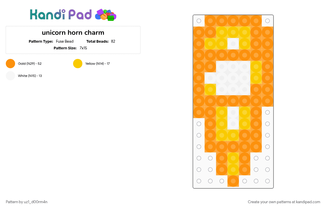 unicorn horn charm (its so ugly help - Fuse Bead Pattern by uz1_d00rm4n on Kandi Pad - orange