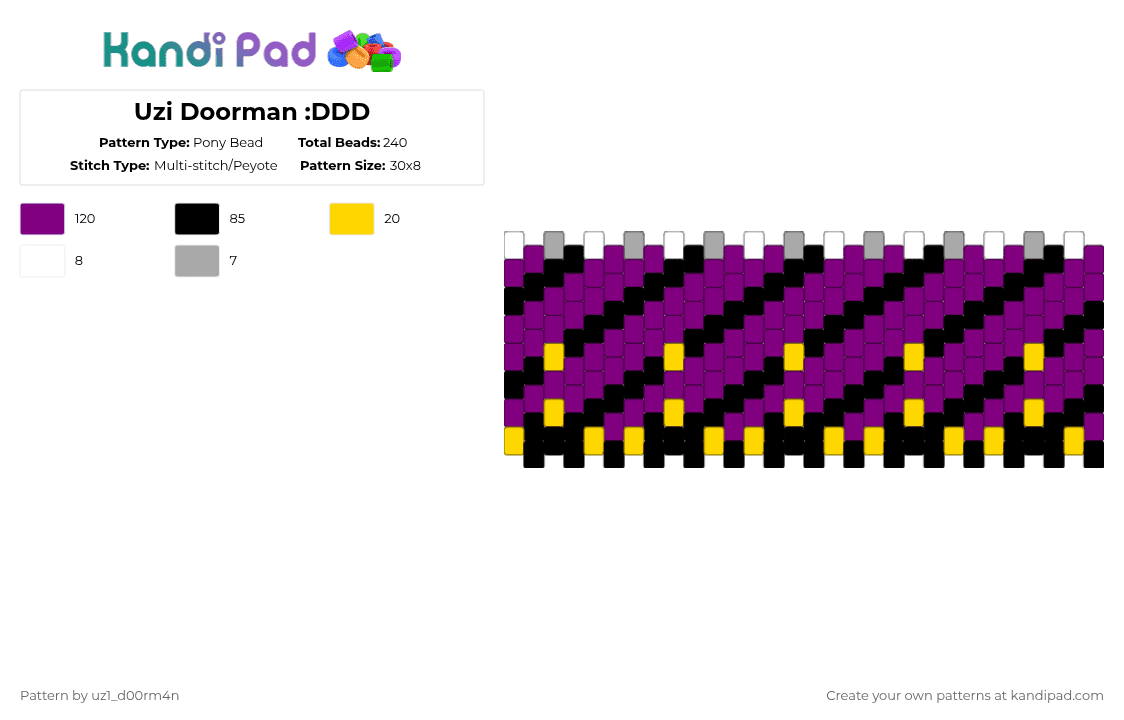 Uzi Doorman :DDD - Pony Bead Pattern by uz1_d00rm4n on Kandi Pad - pink,uzi,murder drones,purple,uzi doorman