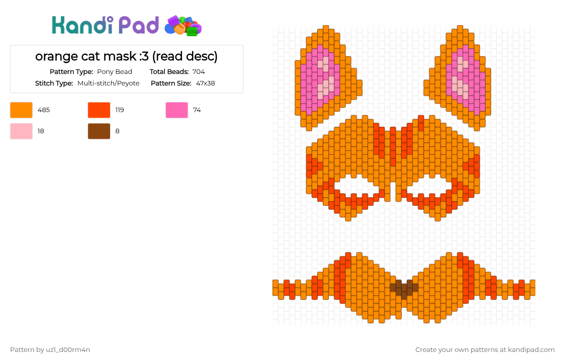 orange cat mask :3 (read desc) - Pony Bead Pattern by uz1_d00rm4n on Kandi Pad - alterhuman, cat, mask, oogaly boogaly, orange, otherhearted, otherkin, otherpaw, therian