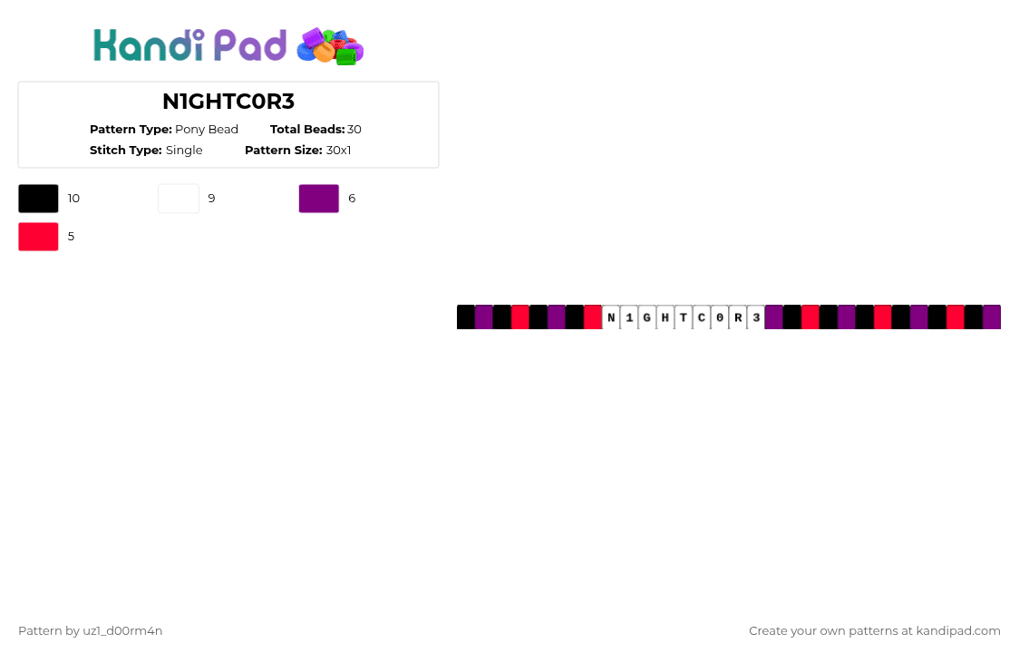 N1GHTC0R3 - Pony Bead Pattern by uz1_d00rm4n on Kandi Pad - pink,red