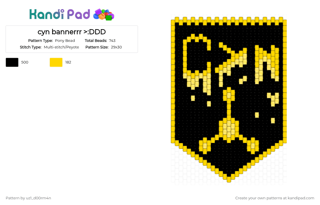 cyn bannerrr >:DDD - Pony Bead Pattern by uz1_d00rm4n on Kandi Pad - yellow,black,cyn,cynessa,murder drones,solver,get snuck upon,idk,oogaly boogaly