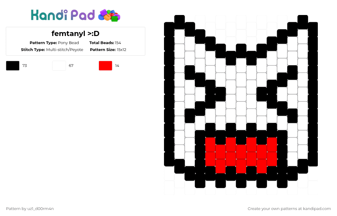 femtanyl >:D - Pony Bead Pattern by uz1_d00rm4n on Kandi Pad - femtanyl, idk, music, white