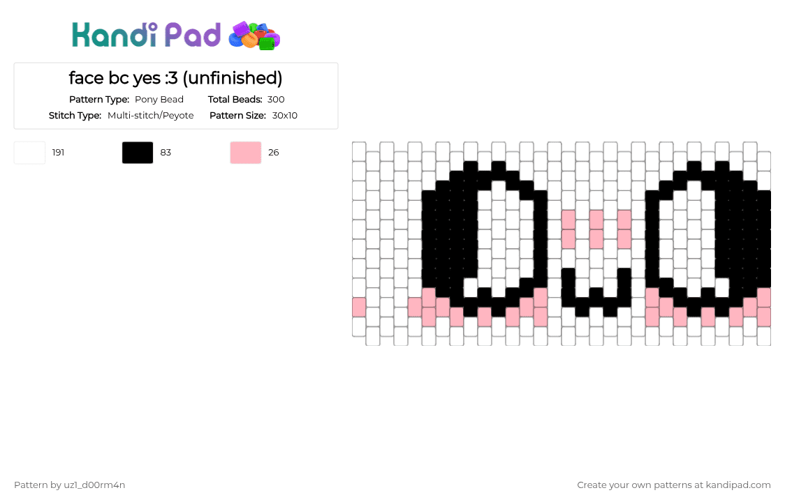 face bc yes :3 - Pony Bead Pattern by uz1_d00rm4n on Kandi Pad - white,face,oogaly boogaly