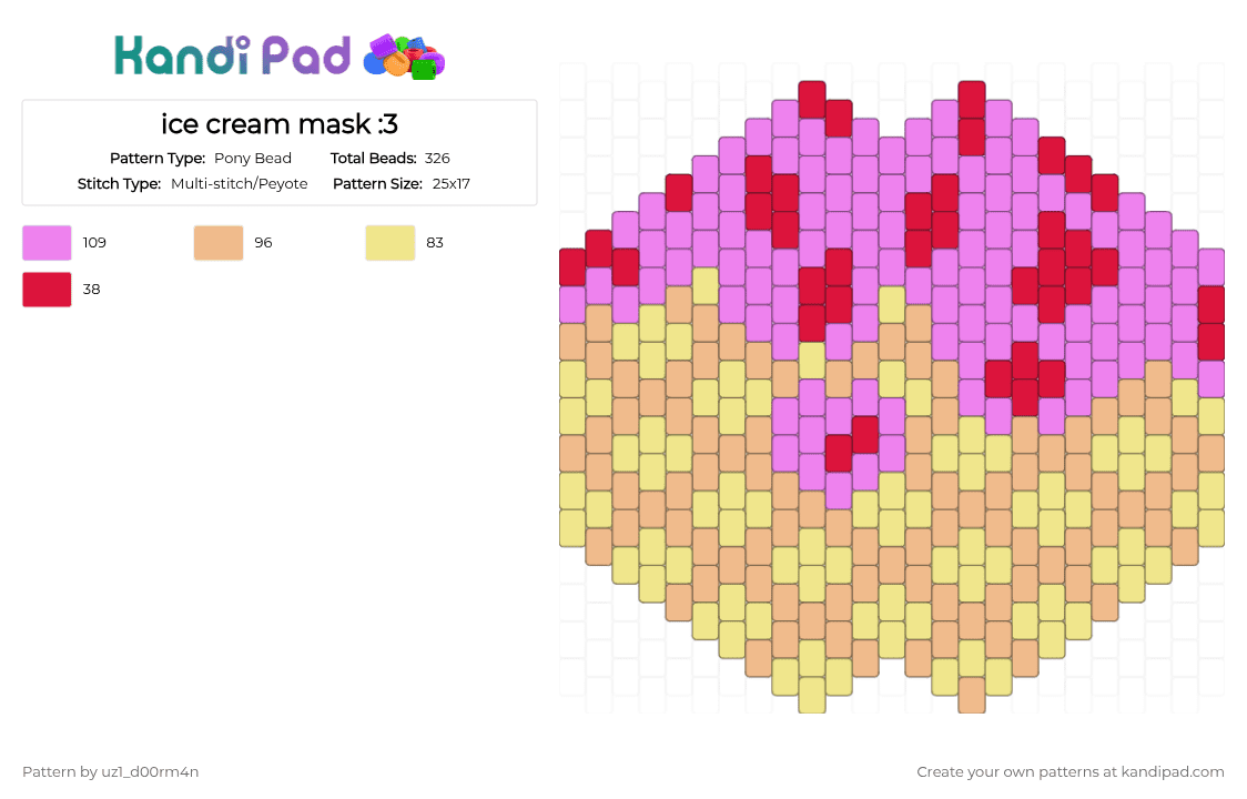 ice cream mask :3 - Pony Bead Pattern by uz1_d00rm4n on Kandi Pad - pink,beige,yellow,cotddairy,ice cream,strawberry,yesnt,cold,idfk,oogaly boogaly