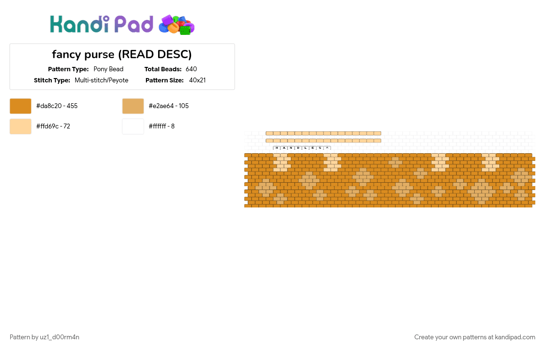 fancy purse (READ DESC) - Pony Bead Pattern by uz1_d00rm4n on Kandi Pad - orange