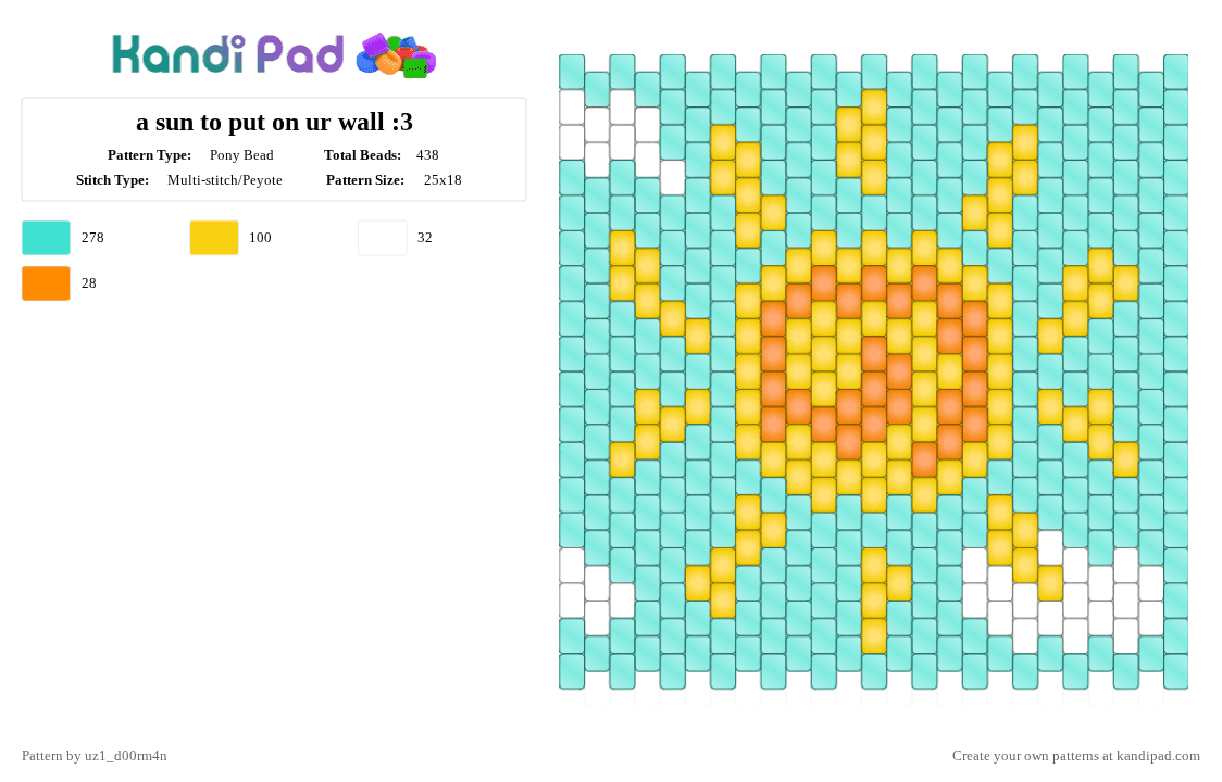 a sun to put on ur wall :3 - Pony Bead Pattern by uz1_d00rm4n on Kandi Pad - blue, clouds, light blue, orange, sky, sun, yellow