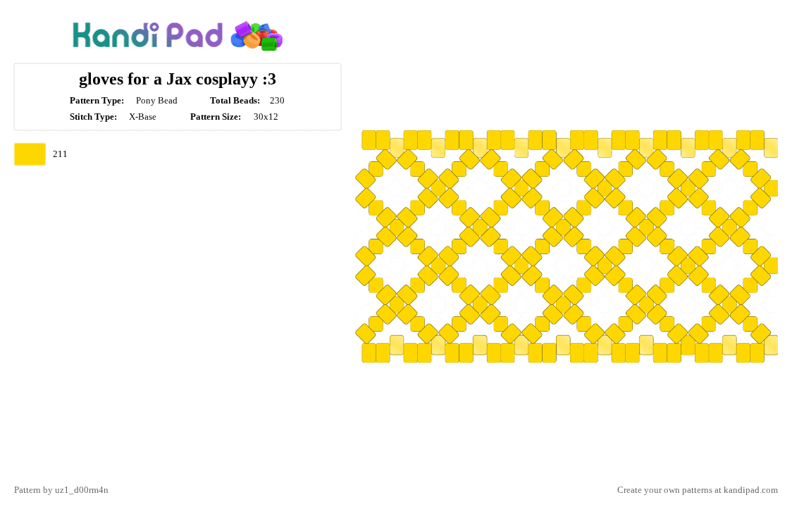 gloves for a Jax cosplayy :3 - Pony Bead Pattern by uz1_d00rm4n on Kandi Pad - yellow,jax,tadc,gloves,cosplay,idk,im bored help,oogaly boogaly