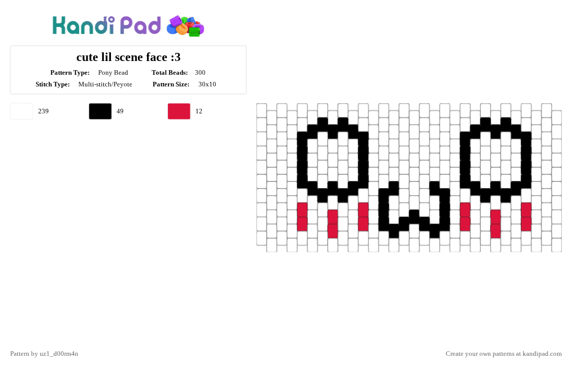 cute lil scene face :3 - Pony Bead Pattern by uz1_d00rm4n on Kandi Pad - white,scene,idk,pink,black