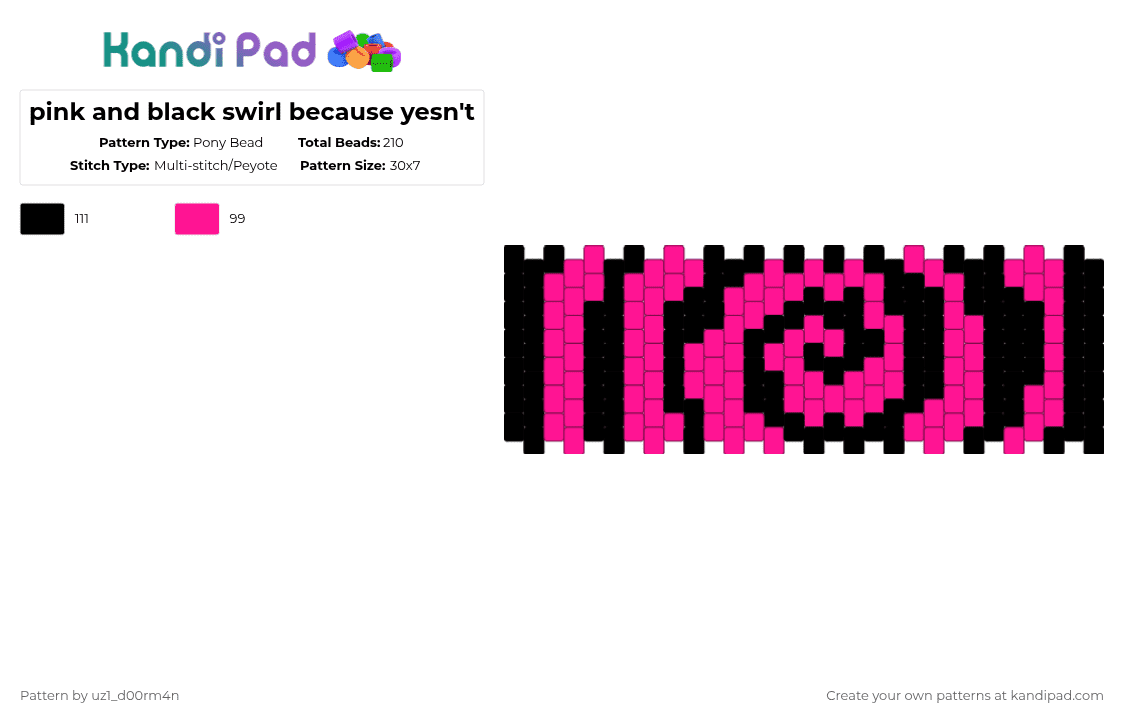 pink and black swirl because yesn\'t - Pony Bead Pattern by uz1_d00rm4n on Kandi Pad - black,pink,swirl,neon