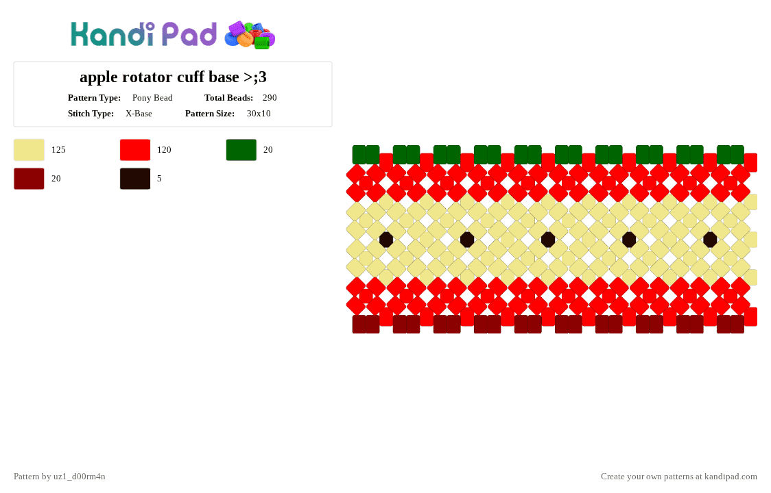 apple rotator cuff base >;3 - Pony Bead Pattern by uz1_d00rm4n on Kandi Pad - red,yellow,green,apple colors,idk,apple core,apple,i like apples,im bored