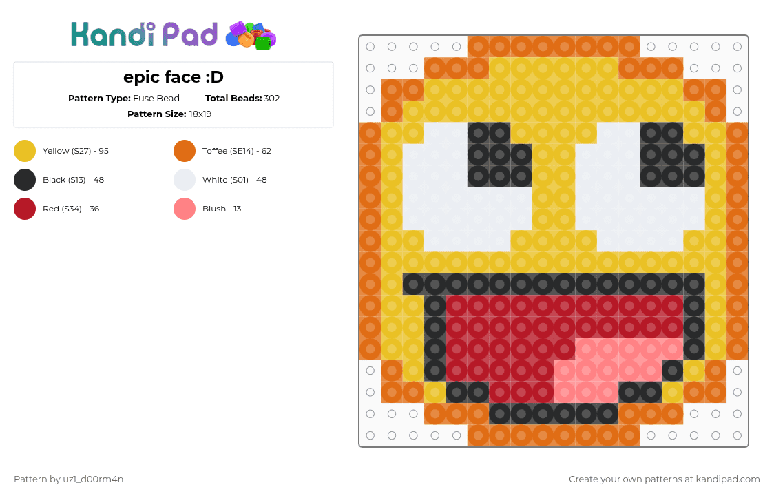 epic face :D - Fuse Bead Pattern by uz1_d00rm4n on Kandi Pad - yellow,epic face,shedletsky,forsaken,roblox