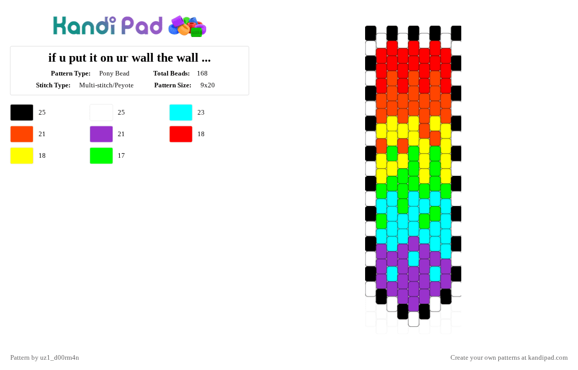 if u put it on ur wall the wall turns gay because it saw rainbows. - Pony Bead Pattern by uz1_d00rm4n on Kandi Pad - red,light blue,pride,this is kinda gay like u,rainbow,wall thingy,idk,black,white,drippy