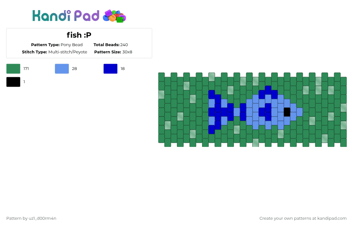 fish :P - Pony Bead Pattern by uz1_d00rm4n on Kandi Pad - green,fish,water,lake,cotdlakes,bubbles,blue
