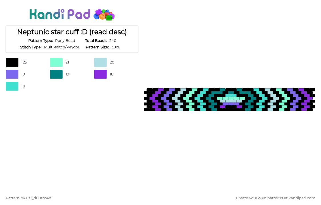 Neptunic star cuff :D (read desc) - Pony Bead Pattern by uz1_d00rm4n on Kandi Pad - black,light blue,teal,neptunic,pride,lgbtq,thats kinda gay,happy pride btw,im bored,idk,oogaly boogaly