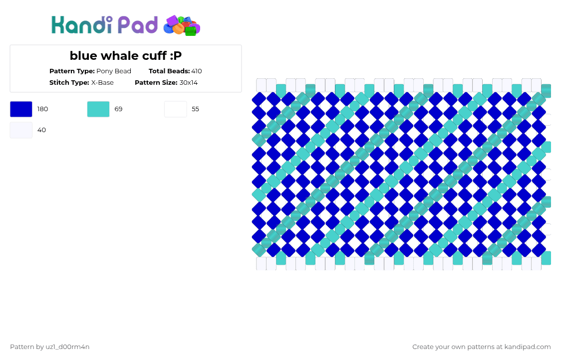 blue whale cuff :P - Pony Bead Pattern by uz1_d00rm4n on Kandi Pad - light blue,purple,cotdbluewhale,ocean,water,sea,blue