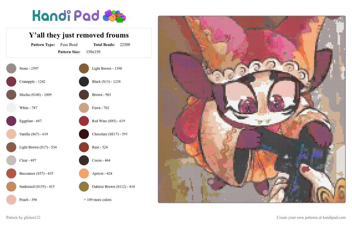 Y’all they just removed froums - Fuse Bead Pattern by glisten121 on Kandi Pad - tan,brown,pink,gray,colorful