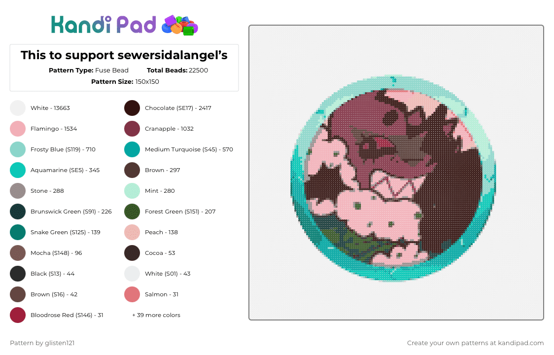 This to support sewersidalangel’s - Fuse Bead Pattern by glisten121 on Kandi Pad - white,teal,beige,colorful