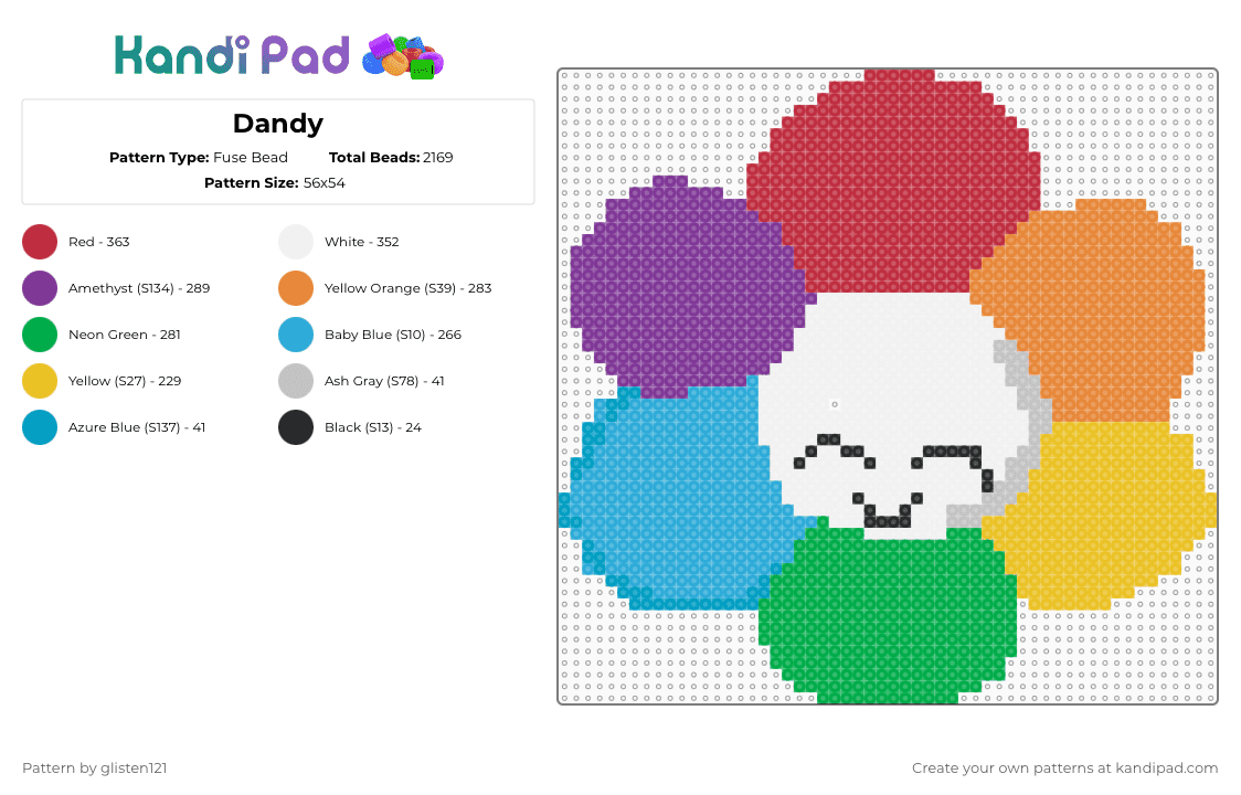 Dandy - Fuse Bead Pattern by glisten121 on Kandi Pad - green,orange,colorful