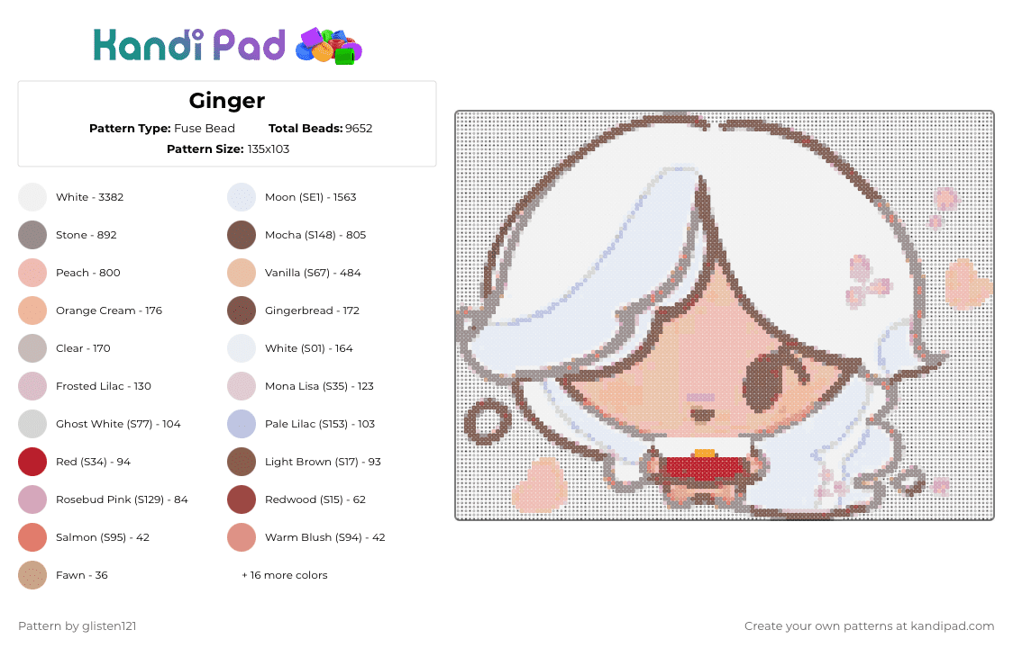 Ginger - Fuse Bead Pattern by glisten121 on Kandi Pad - white,beige,gray,tan