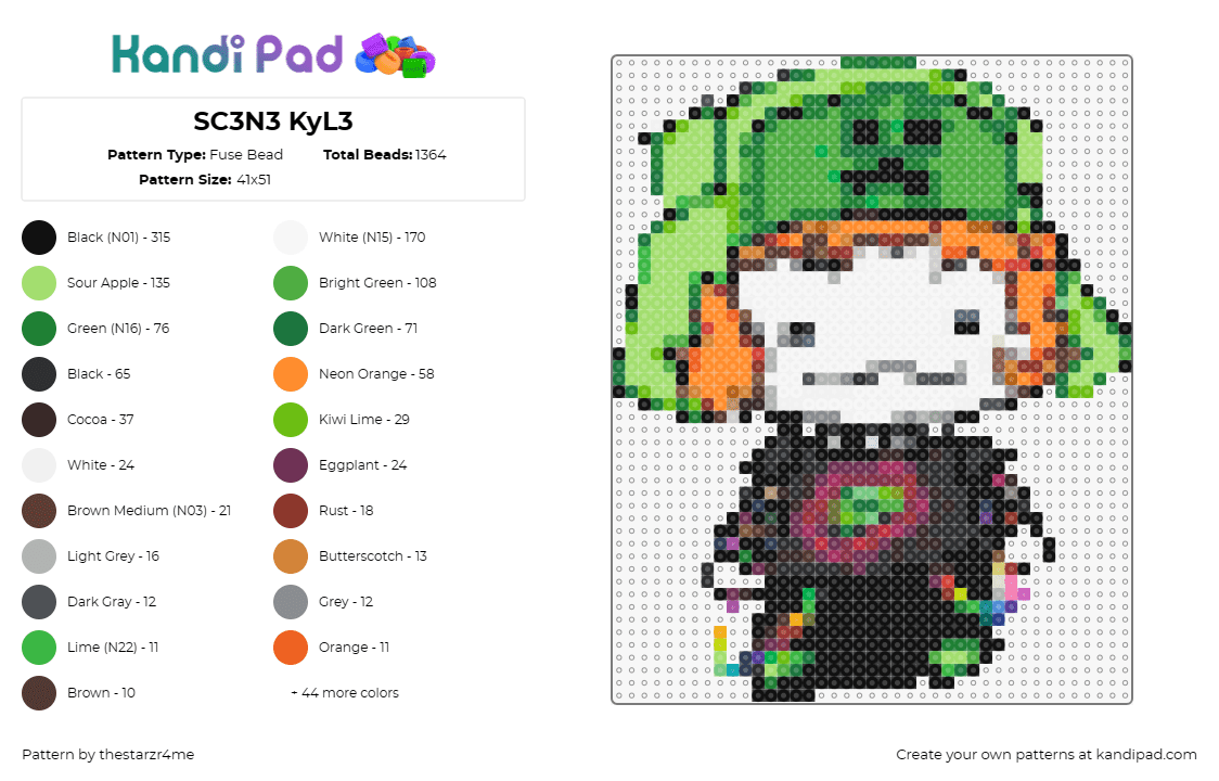 SC3N3 KyL3 - Fuse Bead Pattern by thestarzr4me on Kandi Pad - kyle,south park,scene,emo,alternative,cartoon,television,humor,green,black