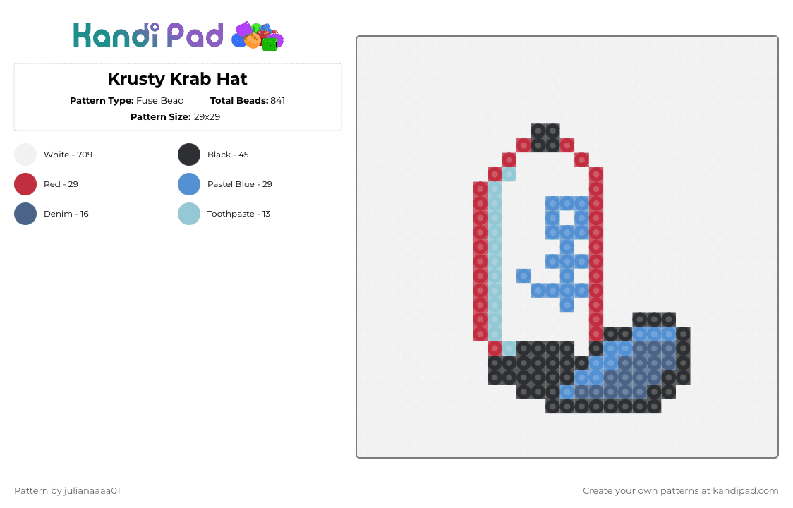Krusty Krab Hat - Fuse Bead Pattern by julianaaaa01 on Kandi Pad - light blue, red, white
