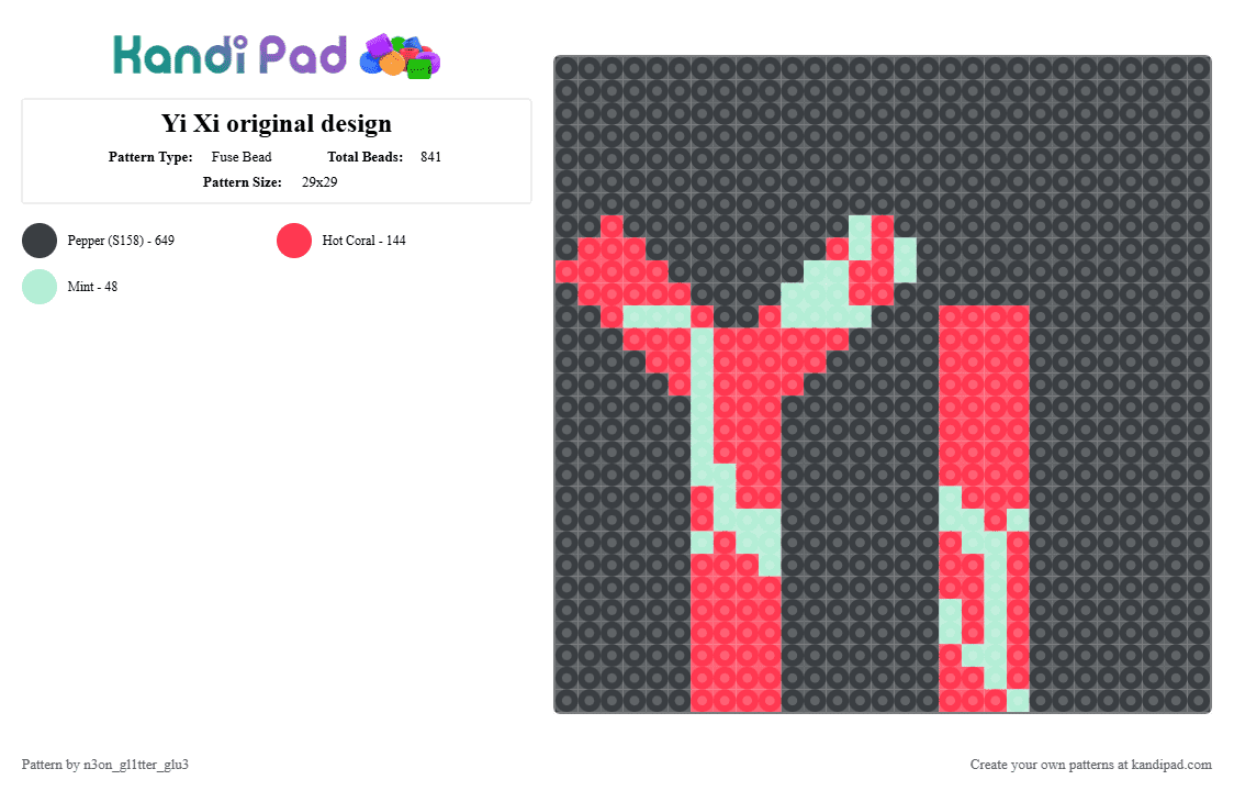 Yi Xi original design - Fuse Bead Pattern by n3on_gl1tter_glu3 on Kandi Pad - black, red, synthesizer v, the hunger, vocaloid, yi xi