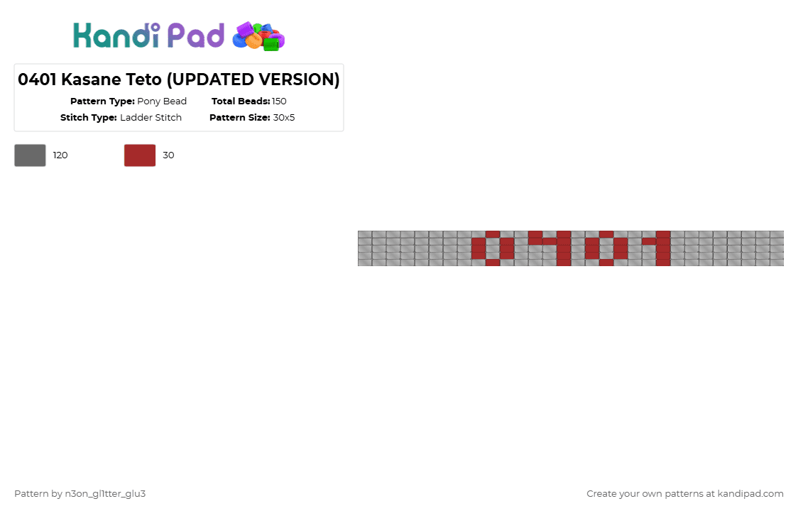 0401 Kasane Teto (UPDATED VERSION) - Pony Bead Pattern by n3on_gl1tter_glu3 on Kandi Pad - gray,0401,kasane teto,fun,cosplay,anime,red,vocaloid,utau