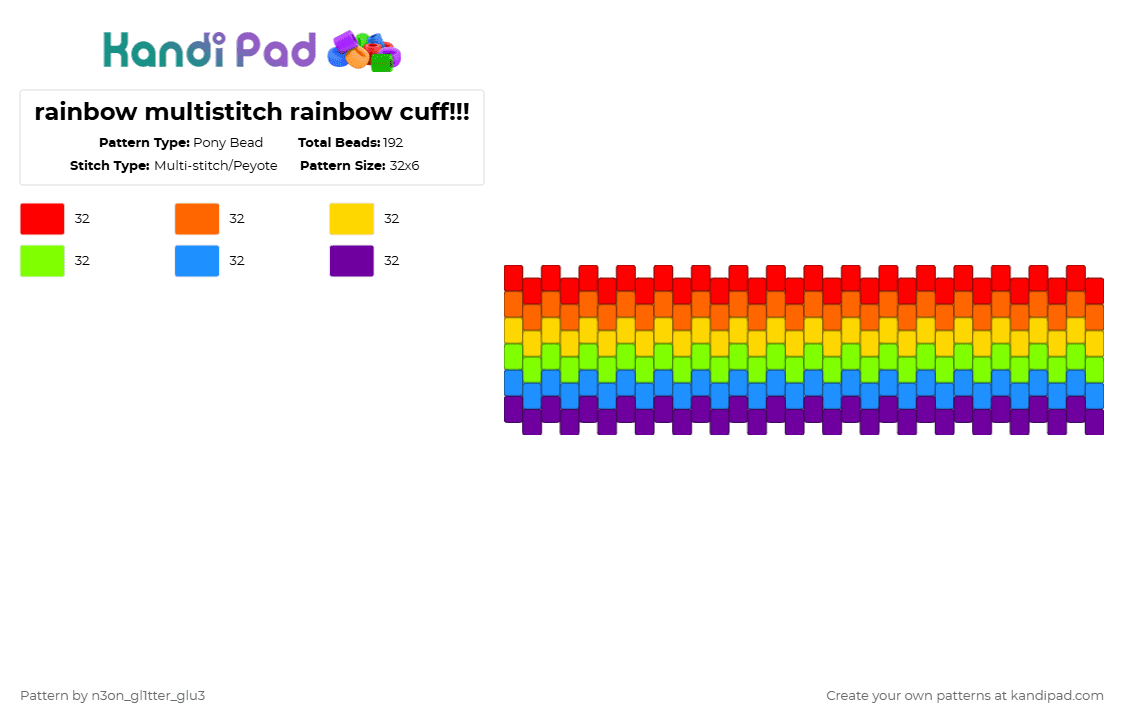 rainbow multistitch rainbow cuff!!! - Pony Bead Pattern by n3on_gl1tter_glu3 on Kandi Pad - orange,green,purple,colorful,rainbow