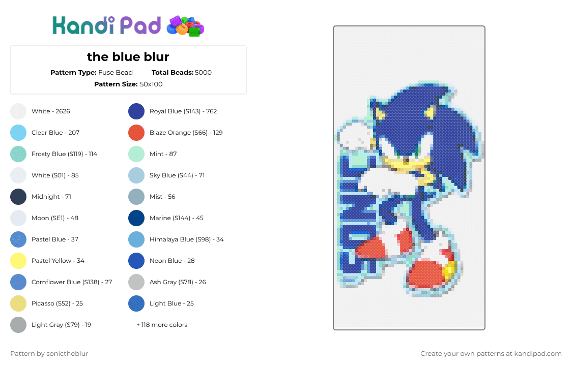 the blue blur - Fuse Bead Pattern by sonictheblur on Kandi Pad - white,light blue,purple,red,colorful